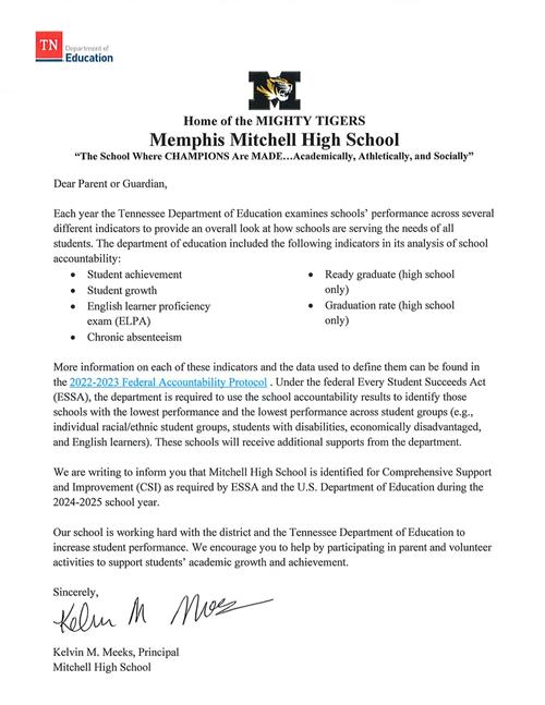 MHS School Designation Letter